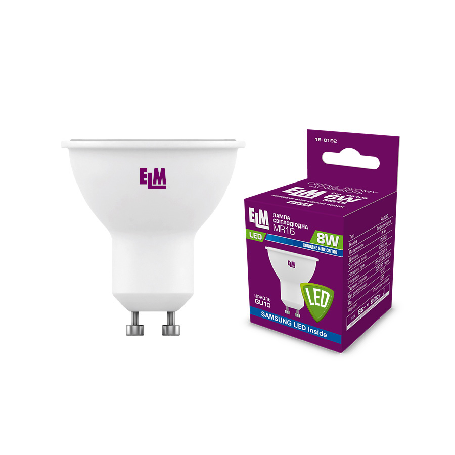 Лампа світлодіодна ELM MR16 8W PA10S GU10 4000K